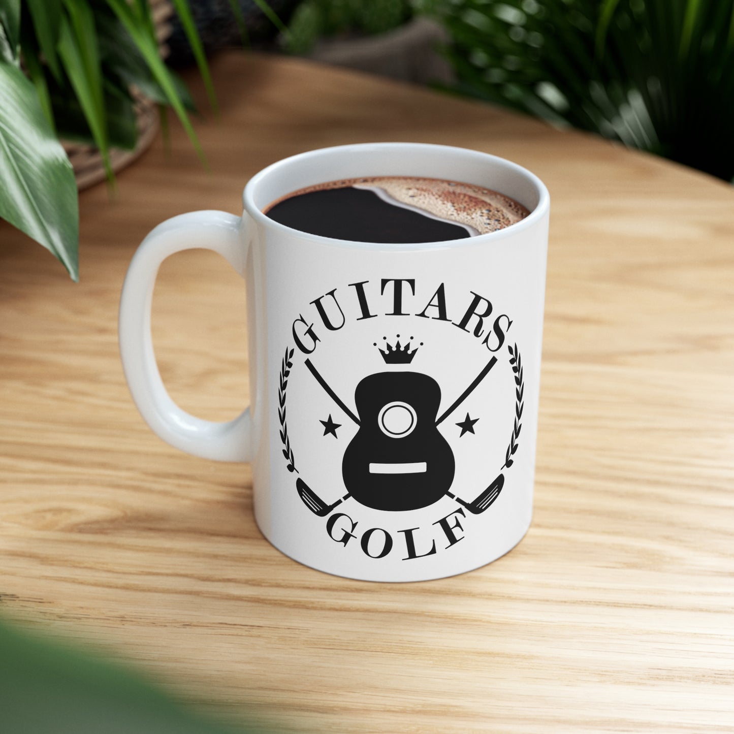 Guitars and Golf Black Logo White Ceramic Mug 11oz