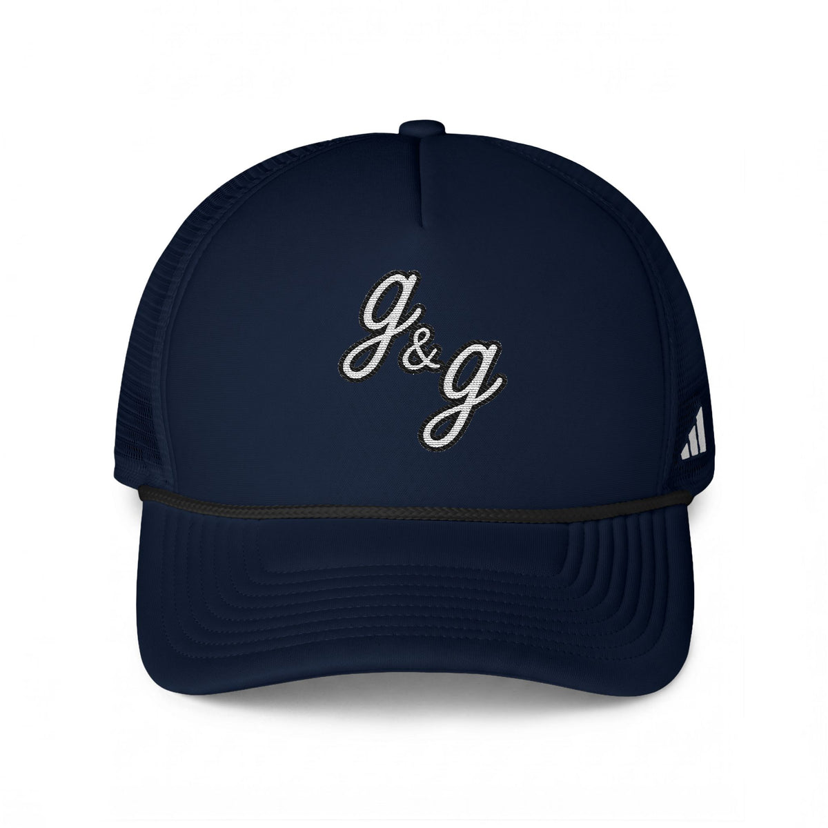 Adidas G&G Script Embroidered Trucker Hat — Black Mesh Baseball Cap