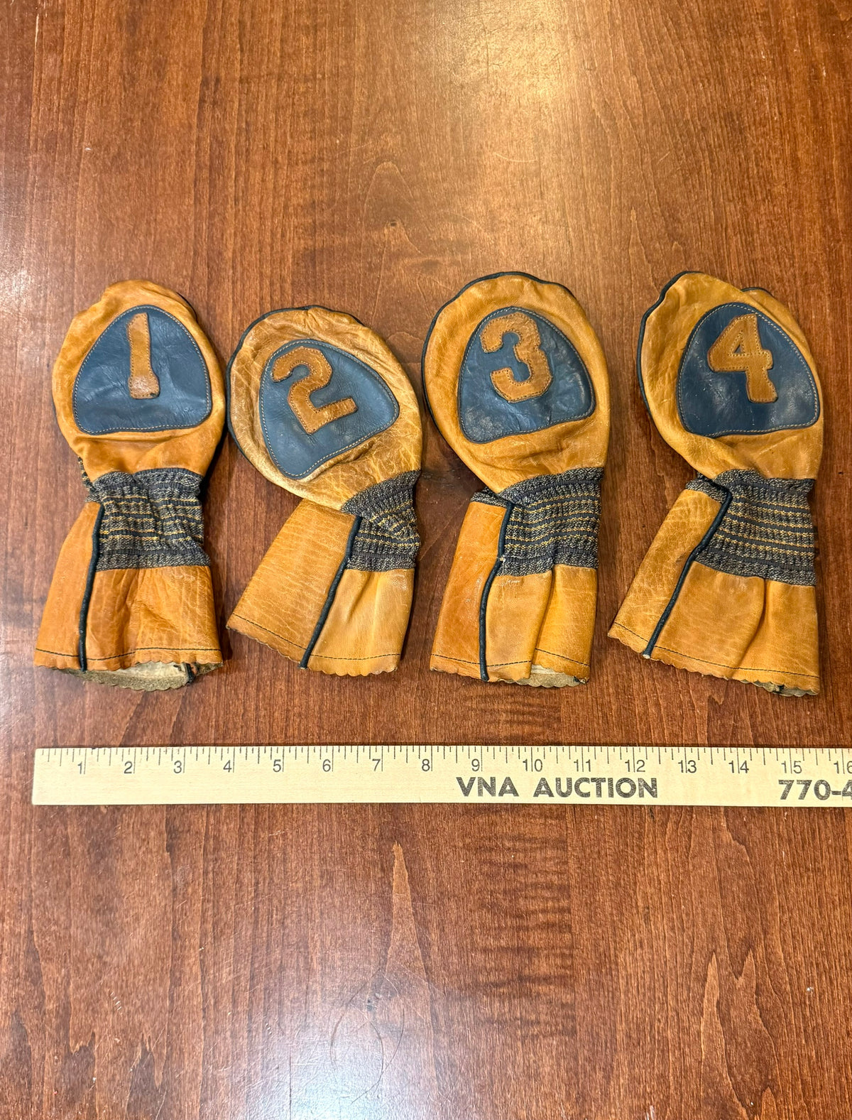 Vintage Early/Mid-Century Leather Set of Golf Clubhead Covers 1,2,3,4