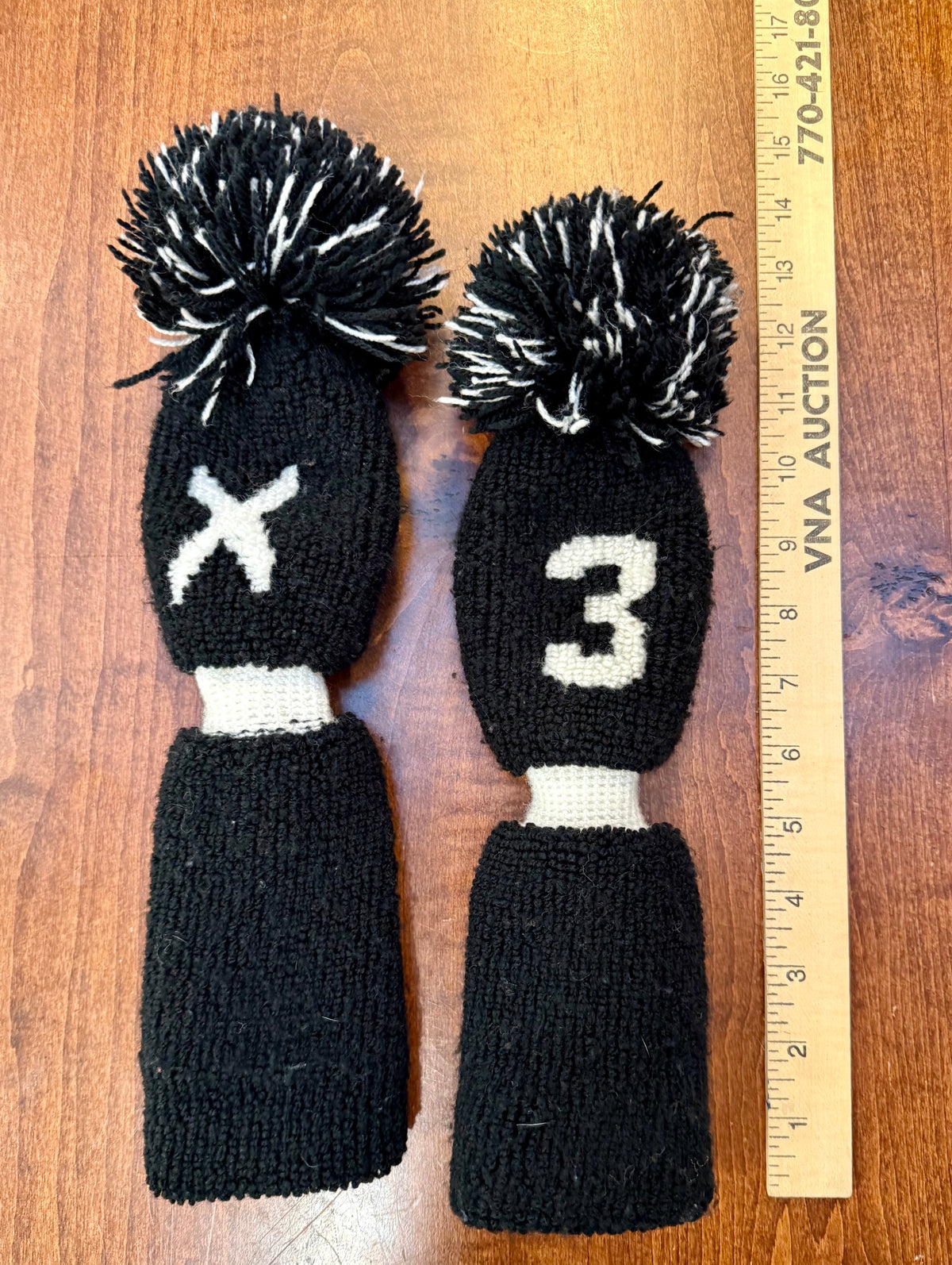 Vintage Pom-Pom Black/White Knit Club Headcover Set of 2 (3 & X)