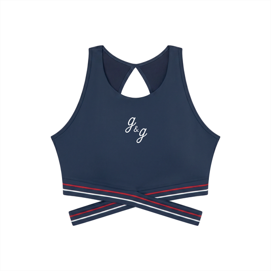 The "Criss-Cross" GSport g&g Womens Banded Sports Bra Navy