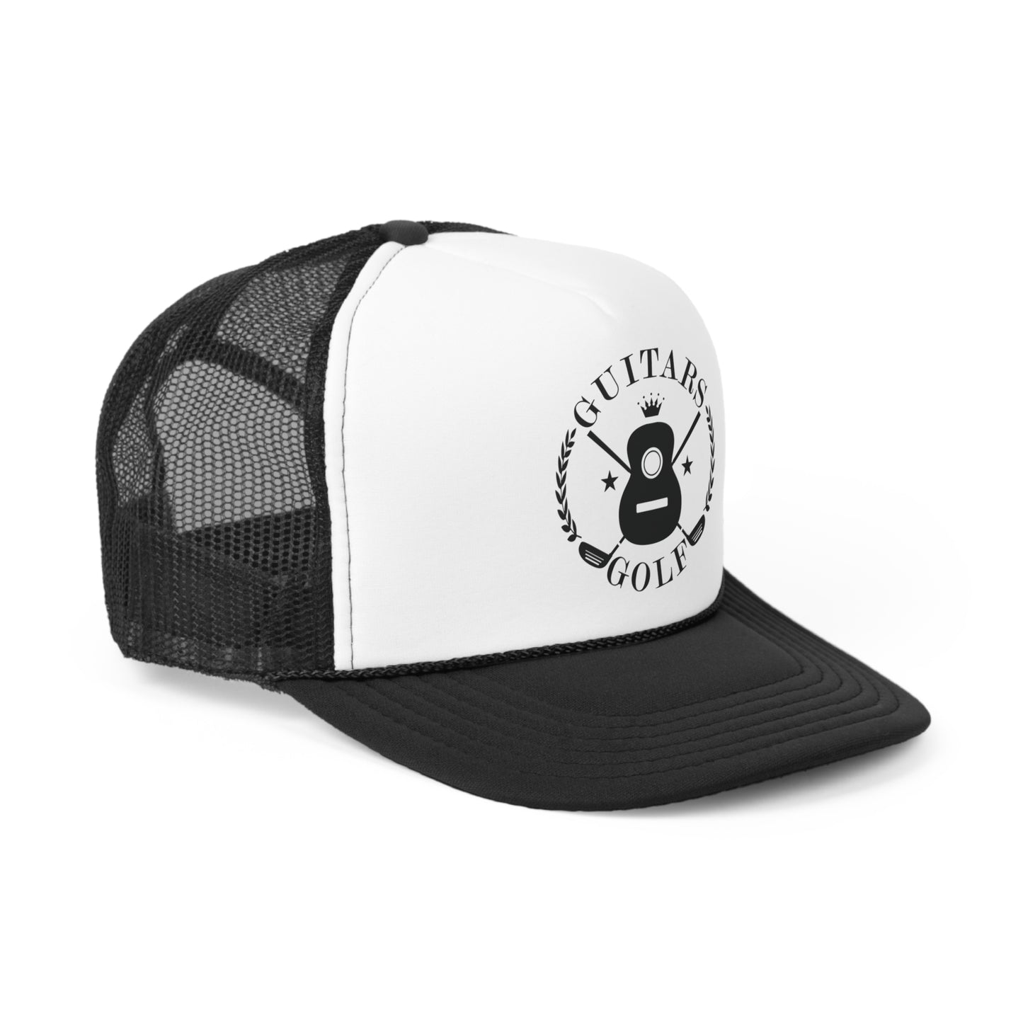 "Guitars and Golf" Black Logo Trucker Cap on Your Color Choice