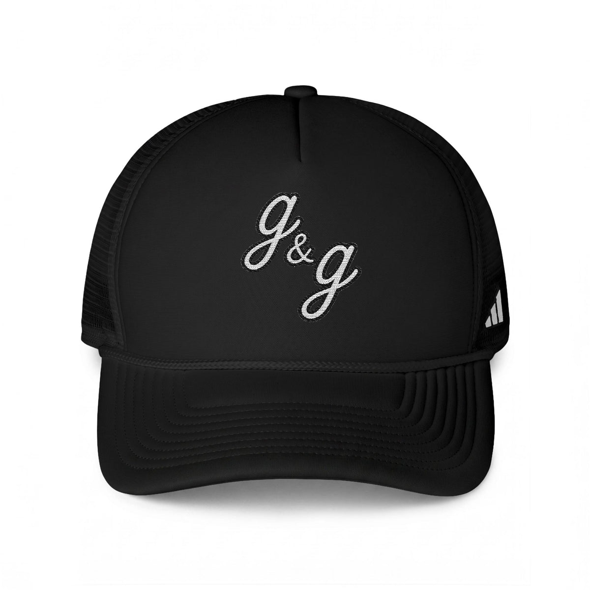 Adidas G&G Script Embroidered Trucker Hat — Black Mesh Baseball Cap