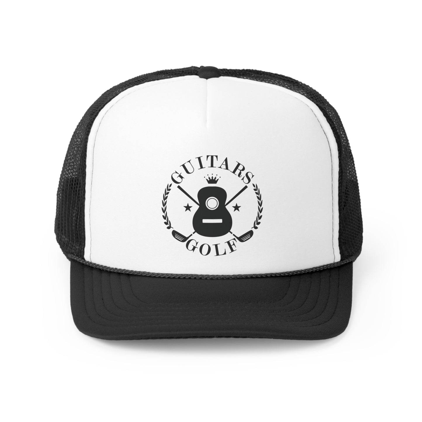 "Guitars and Golf" Black Logo Trucker Cap on Your Color Choice