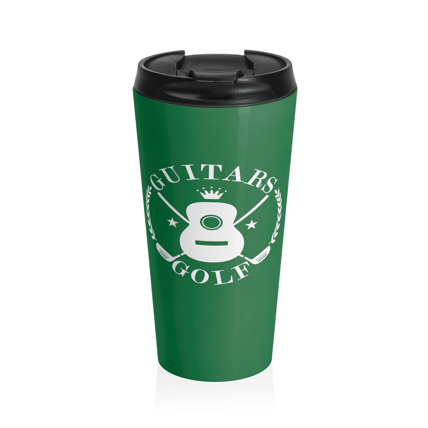 "Guitars and Golf" White Logo Stainless Steel Travel Mug Color of Your Choice