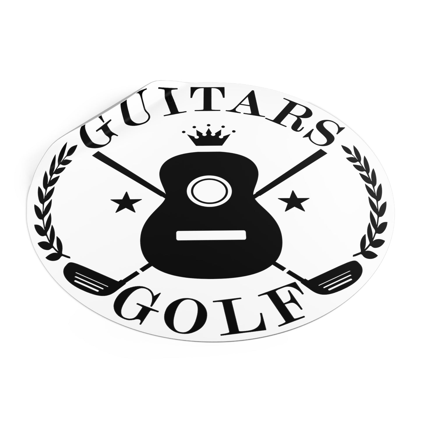 "Guitars and Golf" Black Logo/White Round 5"x5" Vinyl Stickers