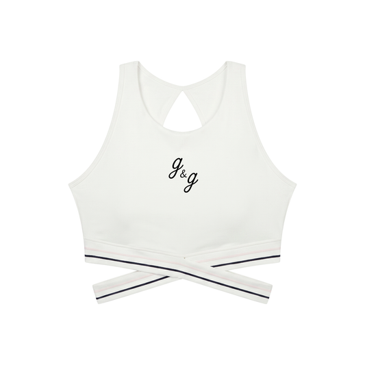 The "Criss-Cross" GSport g&g Womens Banded Sports Bra White