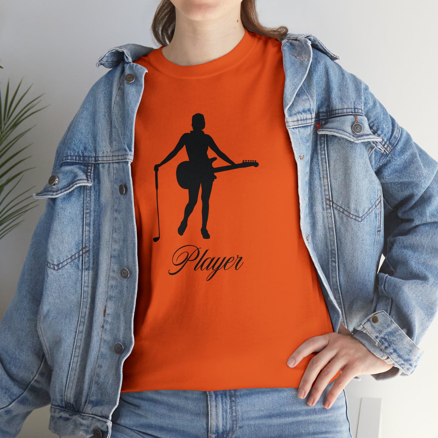 "Player" Girl Black Front/Logo Back on Your Color Choice Unisex Heavy Cotton Tee F