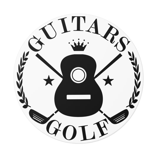 "Guitars and Golf" Black Logo/White Round 5"x5" Vinyl Stickers