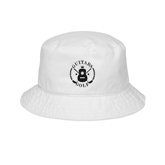 The "Guitars & Golf" Logo Embroidered White Bucket Hat