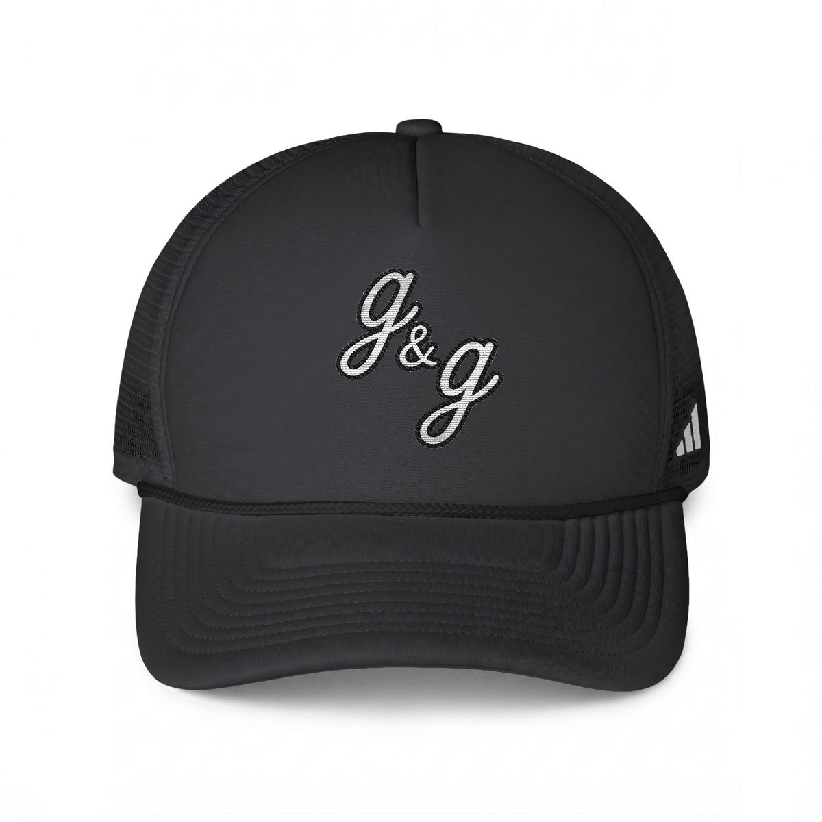 Adidas G&G Script Embroidered Trucker Hat — Black Mesh Baseball Cap