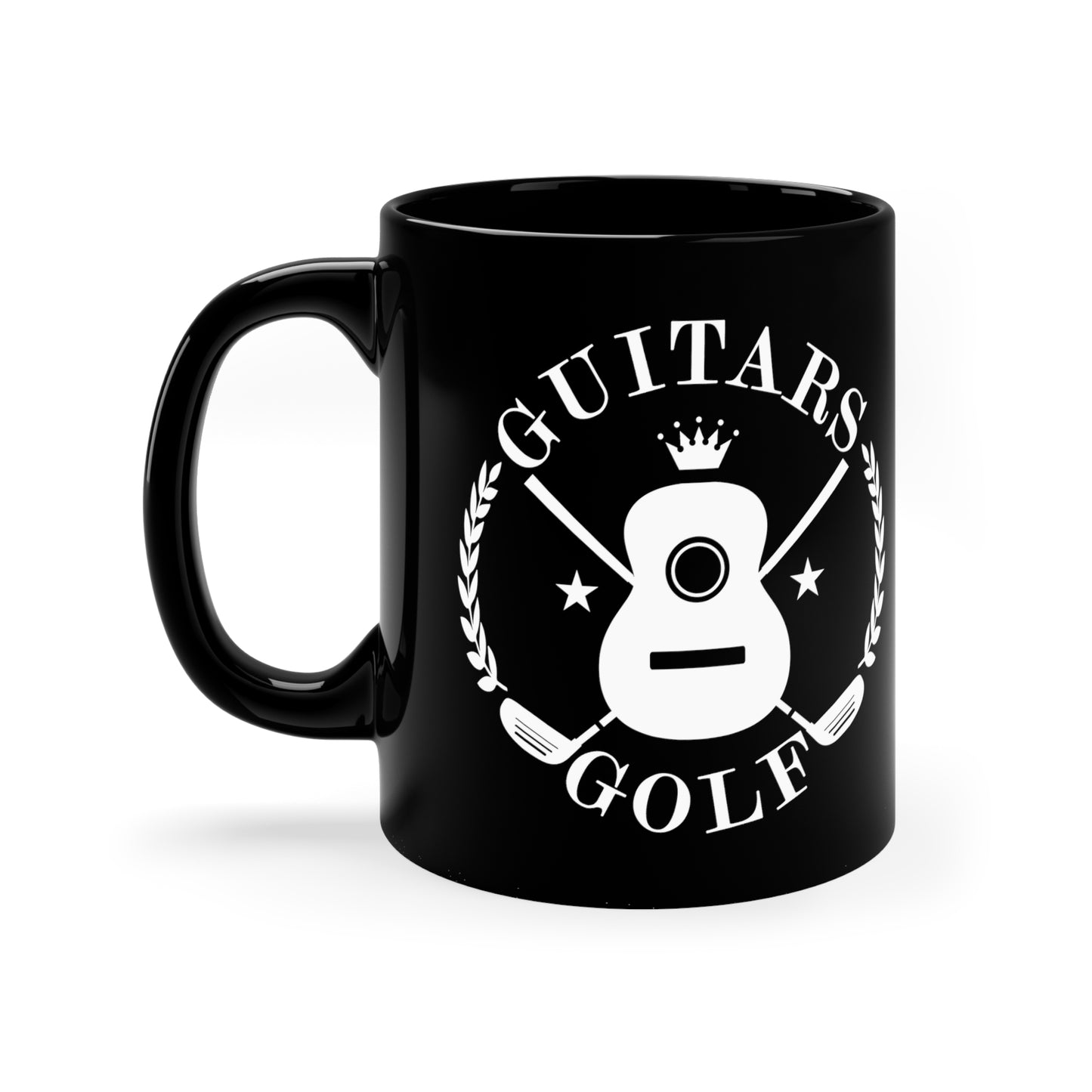 "Guitars and Golf" White Logo 11oz Black Coffee Mug