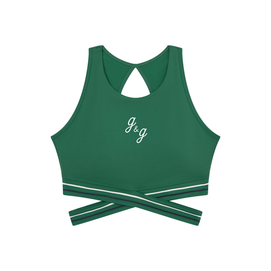 The "Criss-Cross" GSport g&g Womens Banded Sports Bra Green
