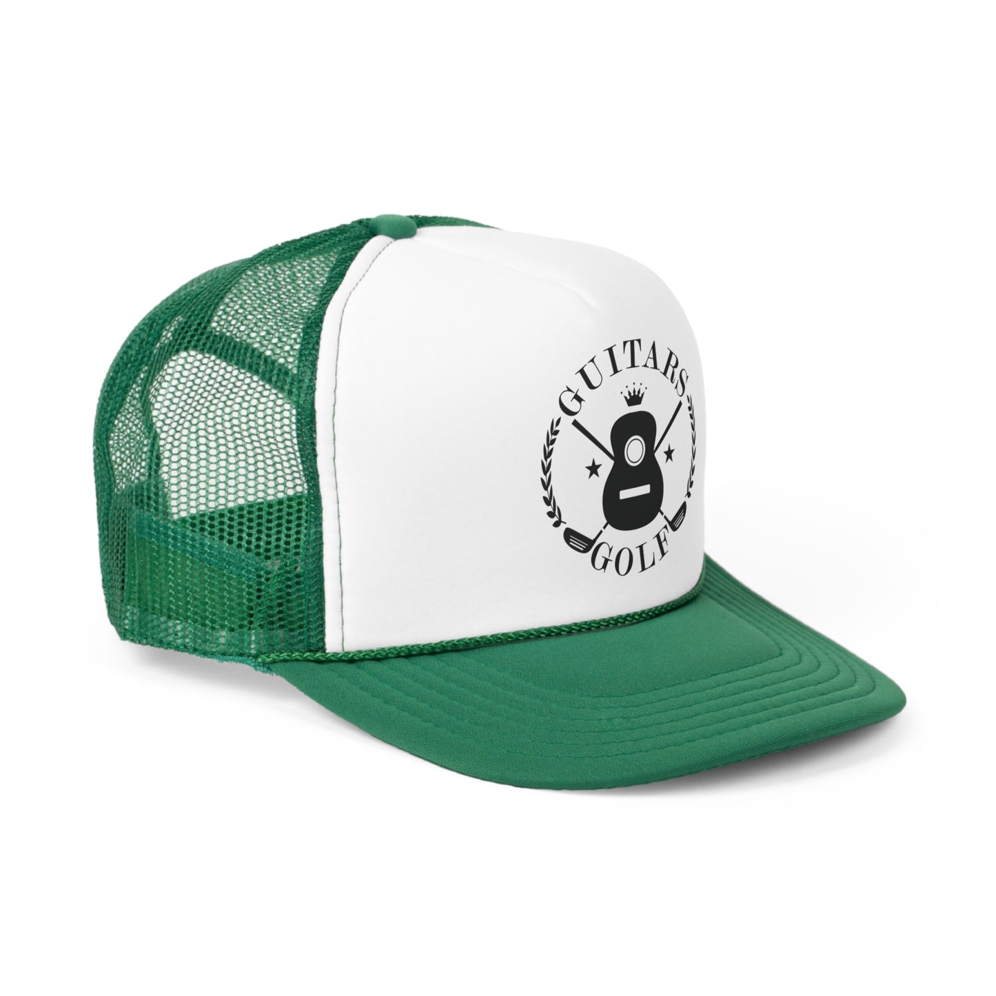 "Guitars and Golf" Black Logo Trucker Cap on Your Color Choice