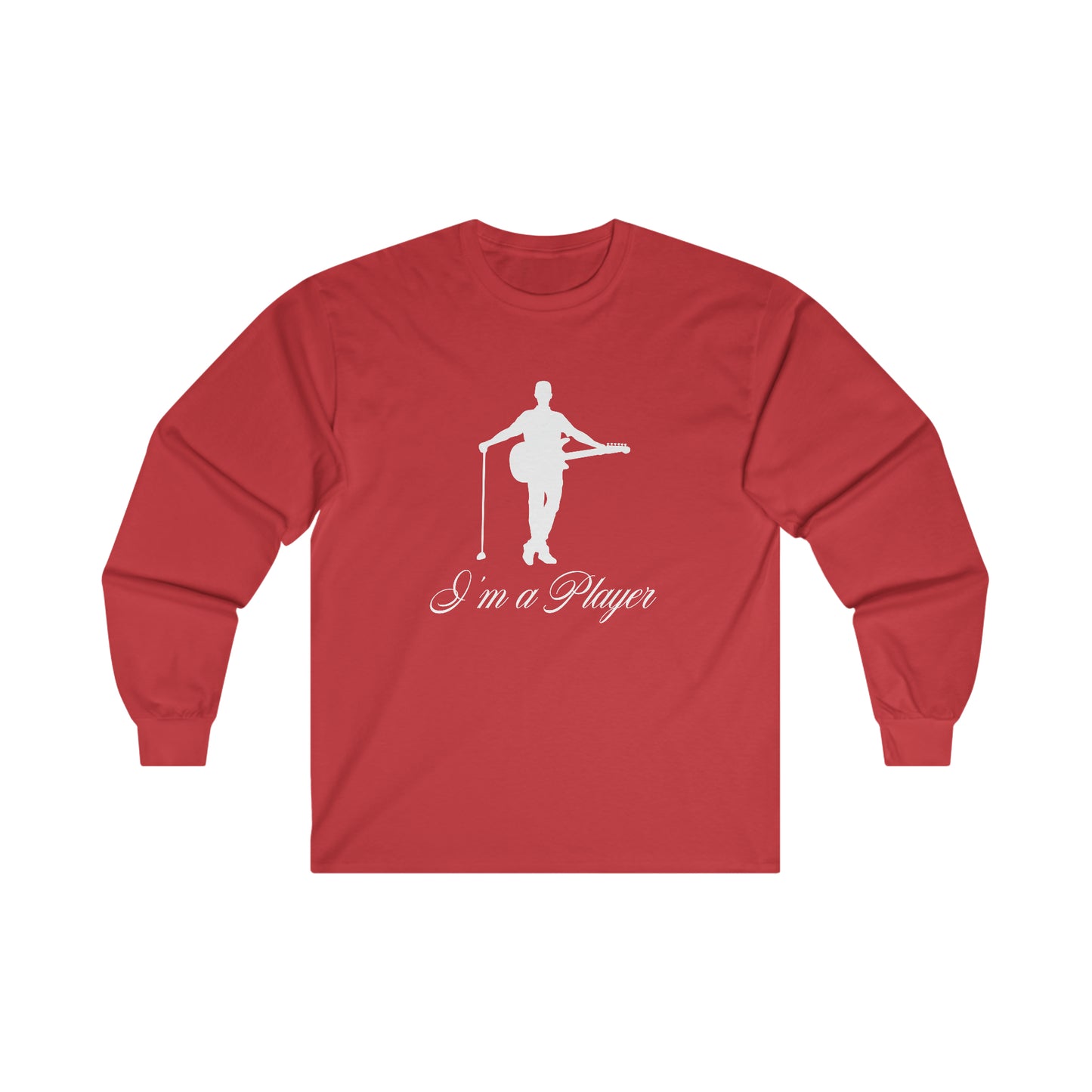 "I'm a Player" Guitar & Golf Guy White Front/Logo Back on Your Color Choice Ultra Cotton Long Sleeve Tee