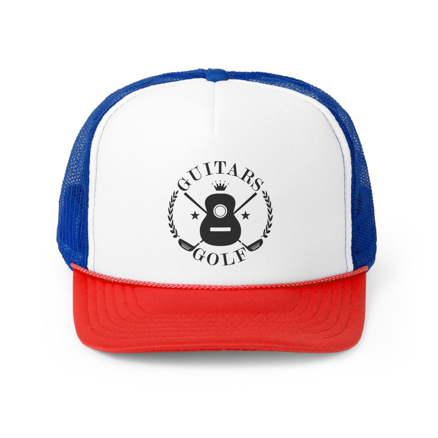 "Guitars and Golf" Black Logo Trucker Cap on Your Color Choice