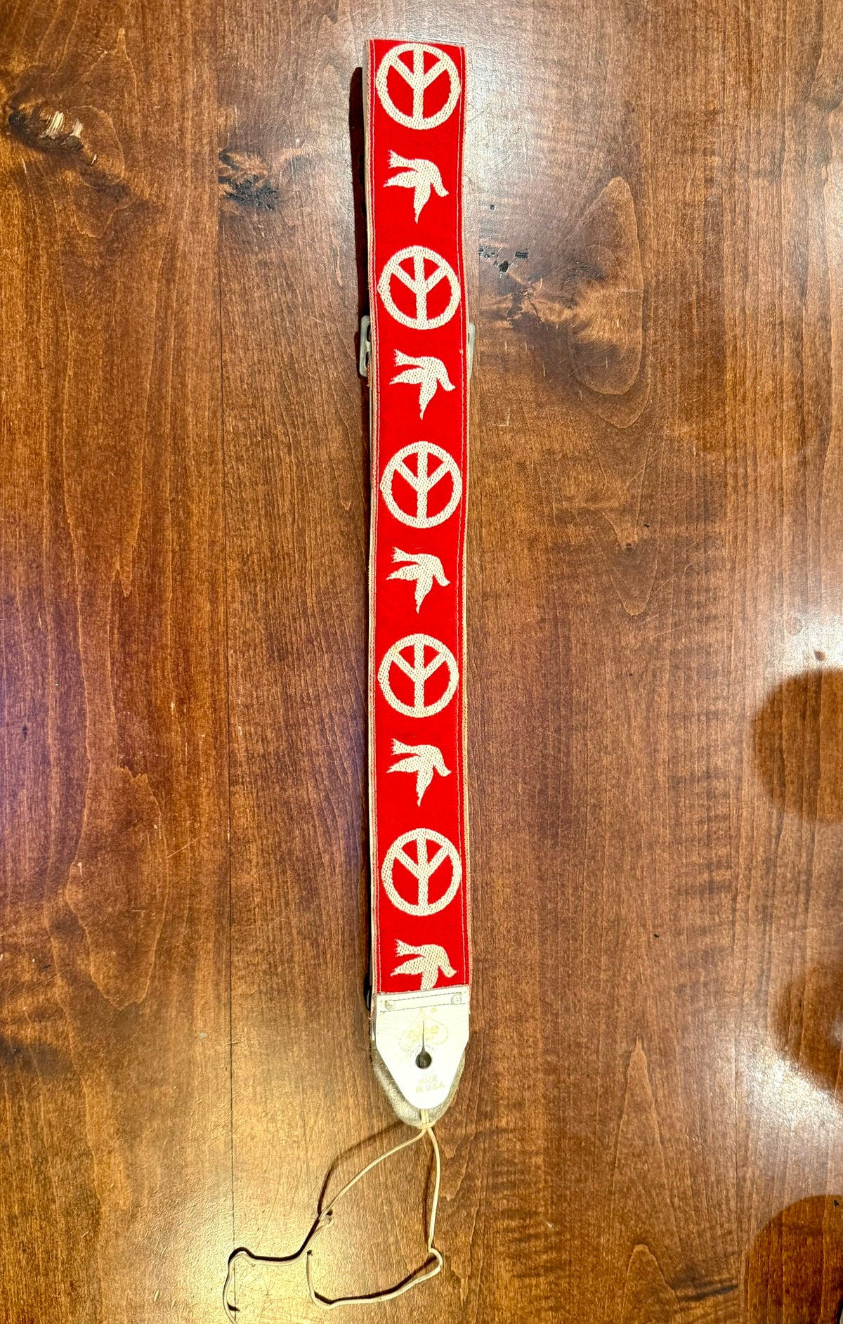 RARE Vintage Red ACE 1960's Peace & Doves Guitar Strap
