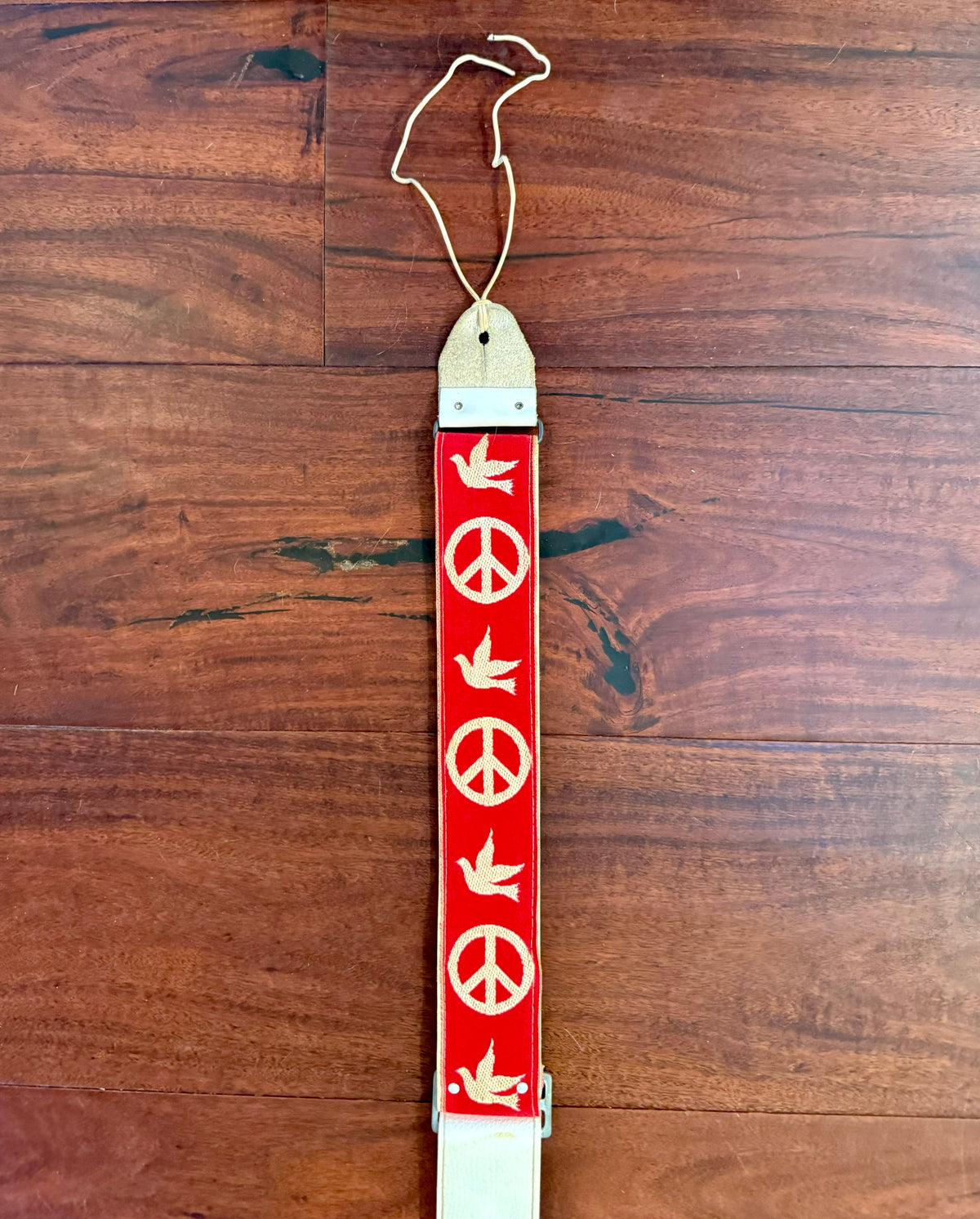 RARE Vintage Red ACE 1960's Peace & Doves Guitar Strap