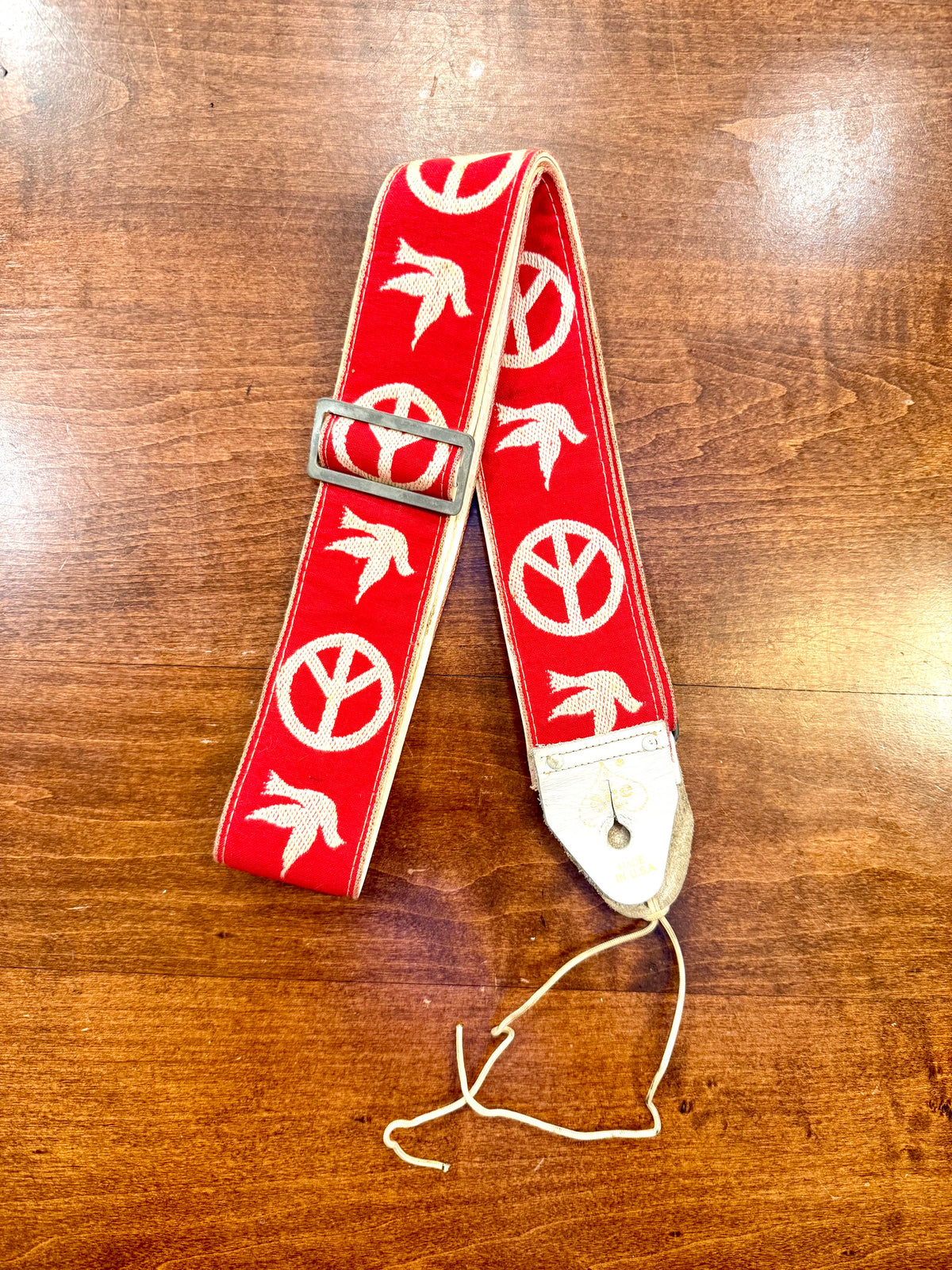 RARE Vintage Red ACE 1960's Peace & Doves Guitar Strap