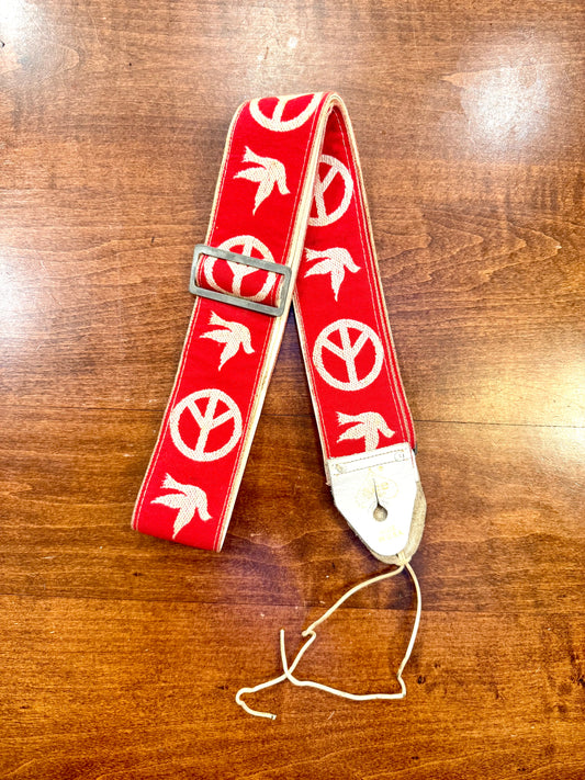 RARE Vintage Red ACE 1960's Peace & Doves Guitar Strap