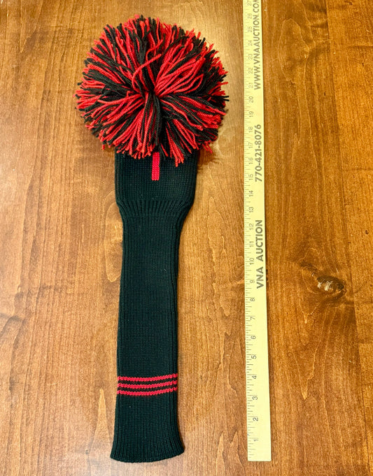 The "Giant" Vintage Pom-Pom Knit Driver Cover BLACK/RED. NEW NOS