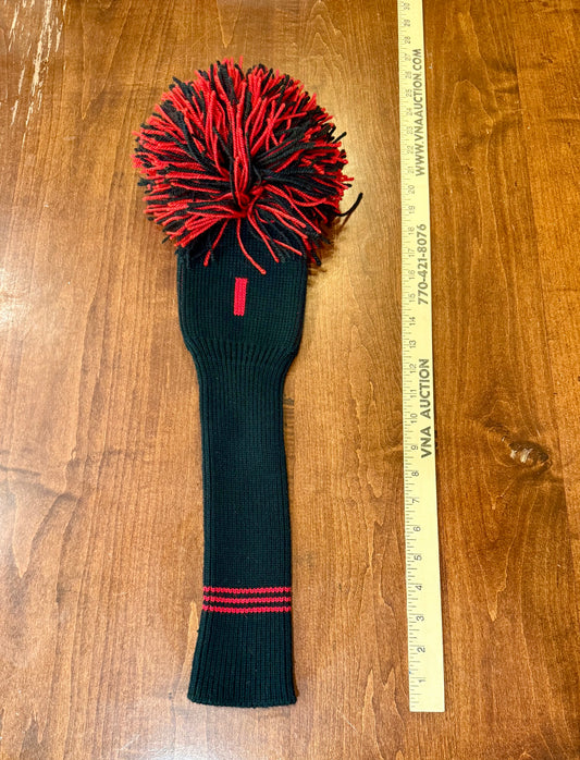The "Giant" Vintage Pom-Pom Knit Driver Cover BLACK/RED #2. NEW NOS