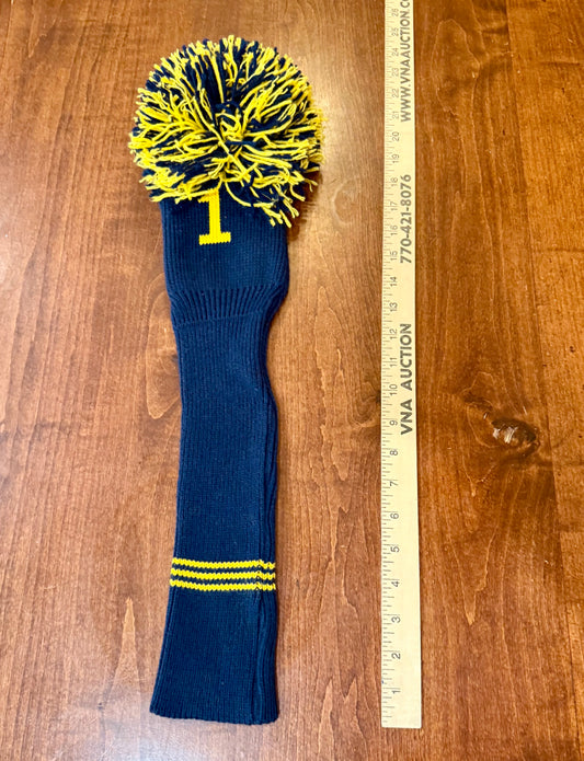 The "Giant" Vintage Pom-Pom Knit Driver Cover NAVY/YELLOW. NEW NOS