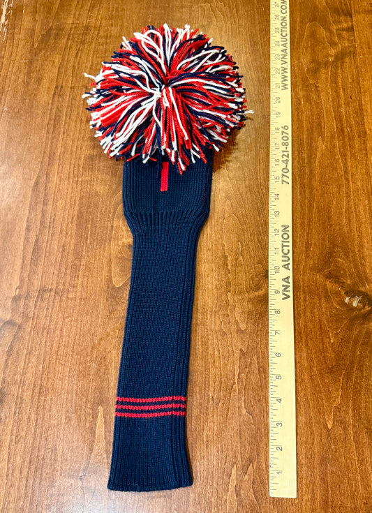 The "Giant" Vintage Pom-Pom Knit Driver Cover RED/WHITE/BLUE. NEW NOS