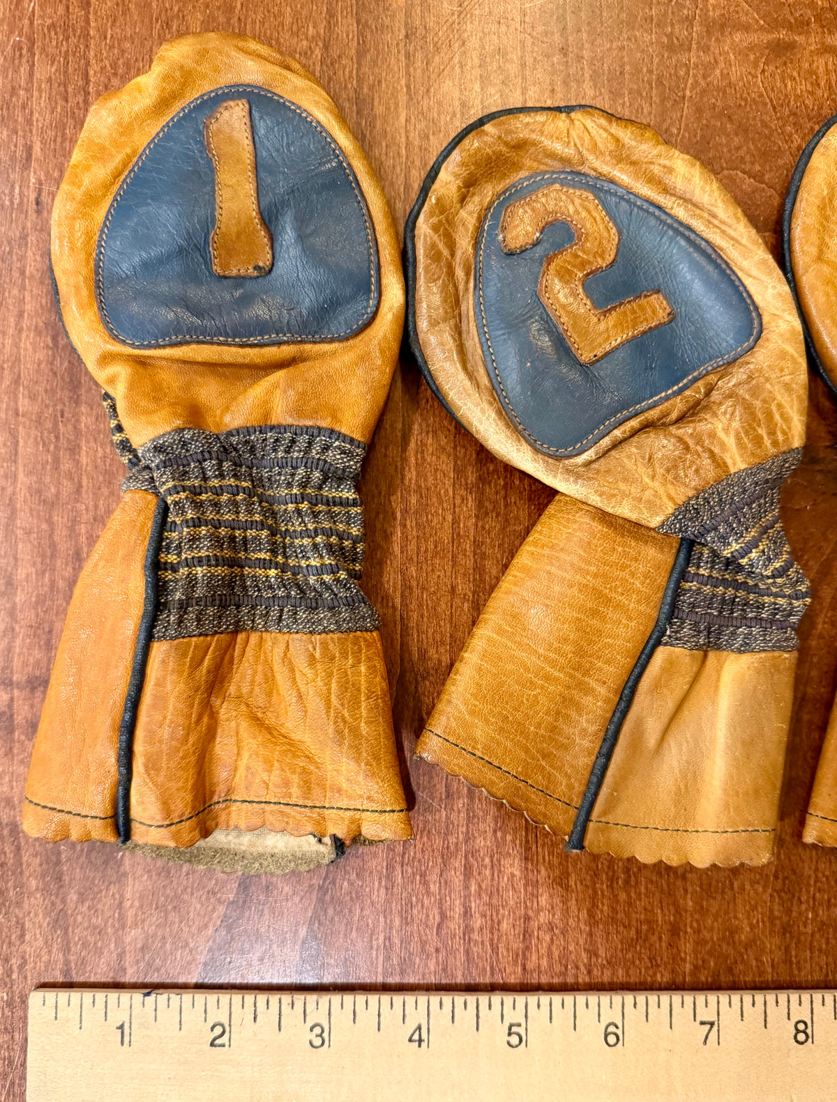 Vintage Early/Mid-Century Leather Set of Golf Clubhead Covers 1,2,3,4