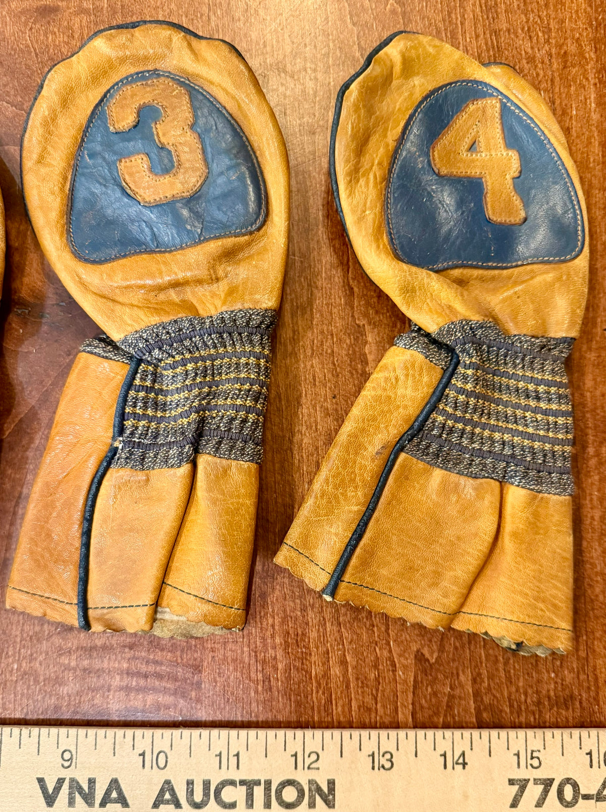 Vintage Early/Mid-Century Leather Set of Golf Clubhead Covers 1,2,3,4