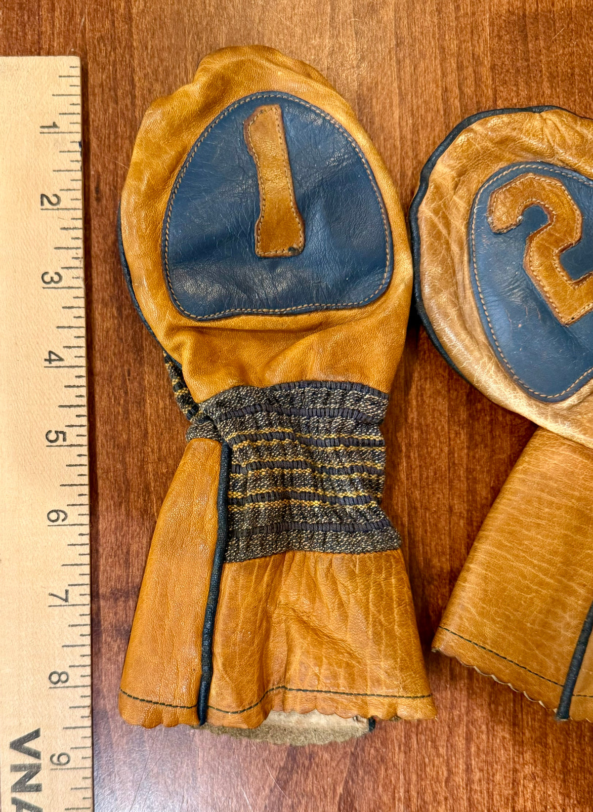 Vintage Early/Mid-Century Leather Set of Golf Clubhead Covers 1,2,3,4