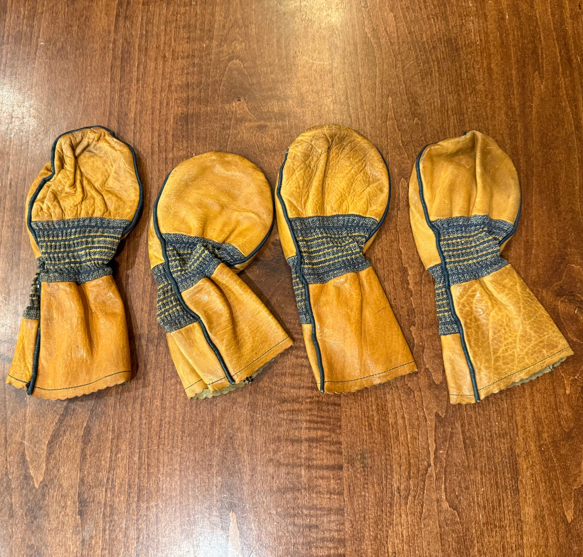Vintage Early/Mid-Century Leather Set of Golf Clubhead Covers 1,2,3,4