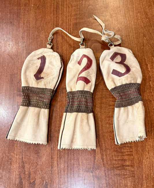 Vintage Mid-Century Leather Set of Golf Club Covers 1,2,3.