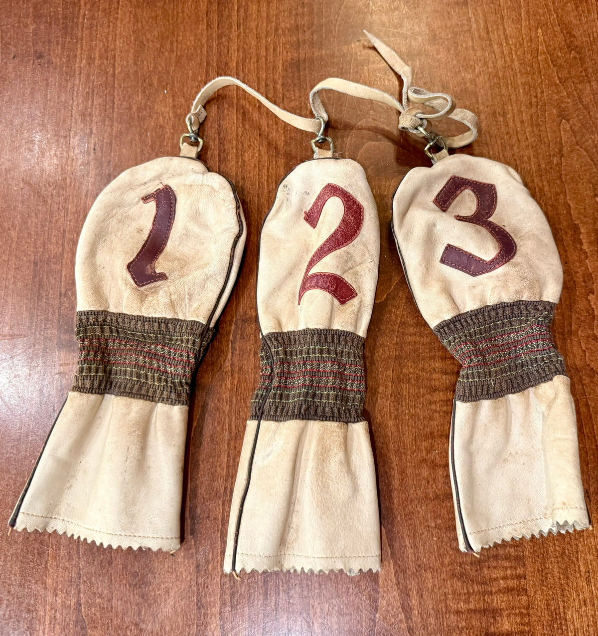 Vintage Mid-Century Leather Set of Golf Club Covers 1,2,3.