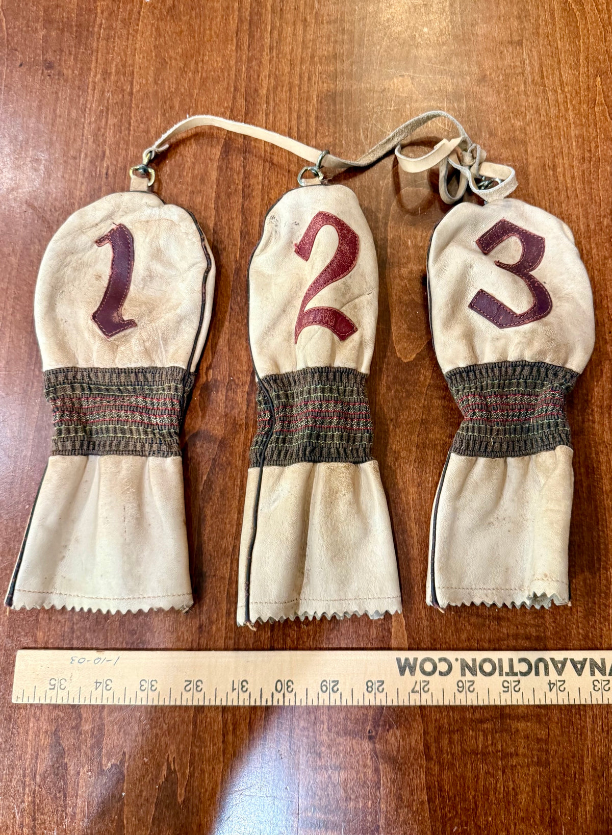 Vintage Mid-Century Leather Set of Golf Club Covers 1,2,3.