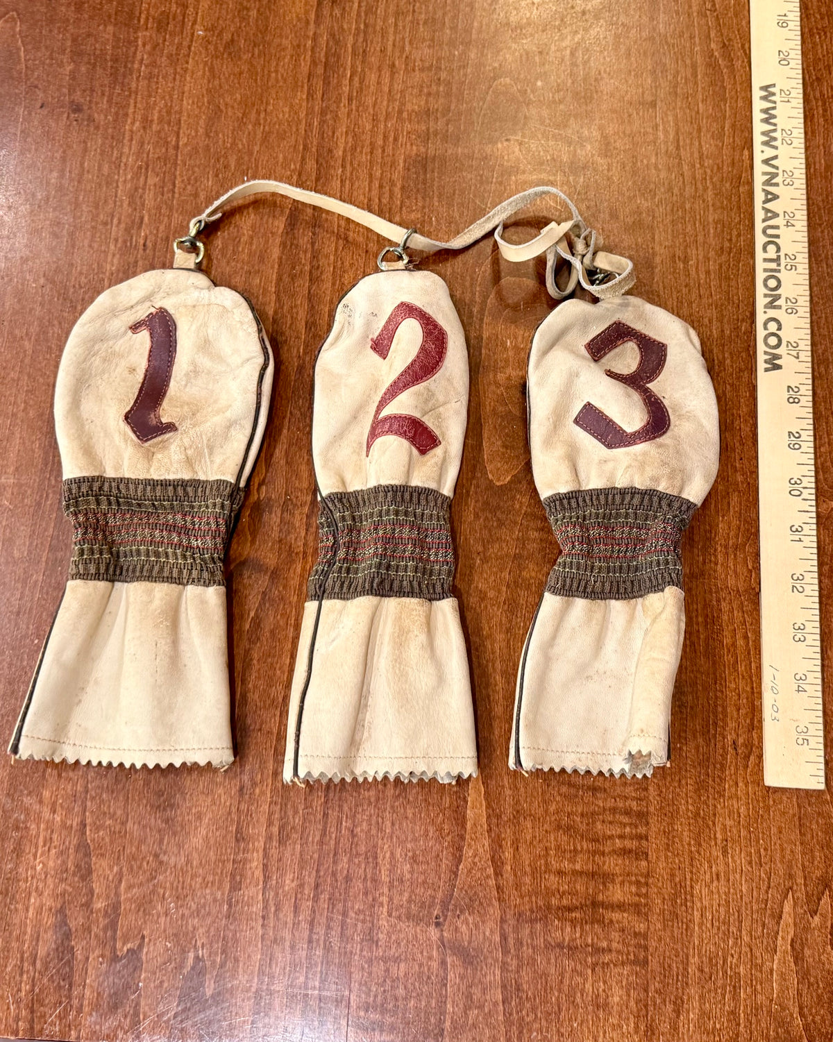 Vintage Mid-Century Leather Set of Golf Club Covers 1,2,3.