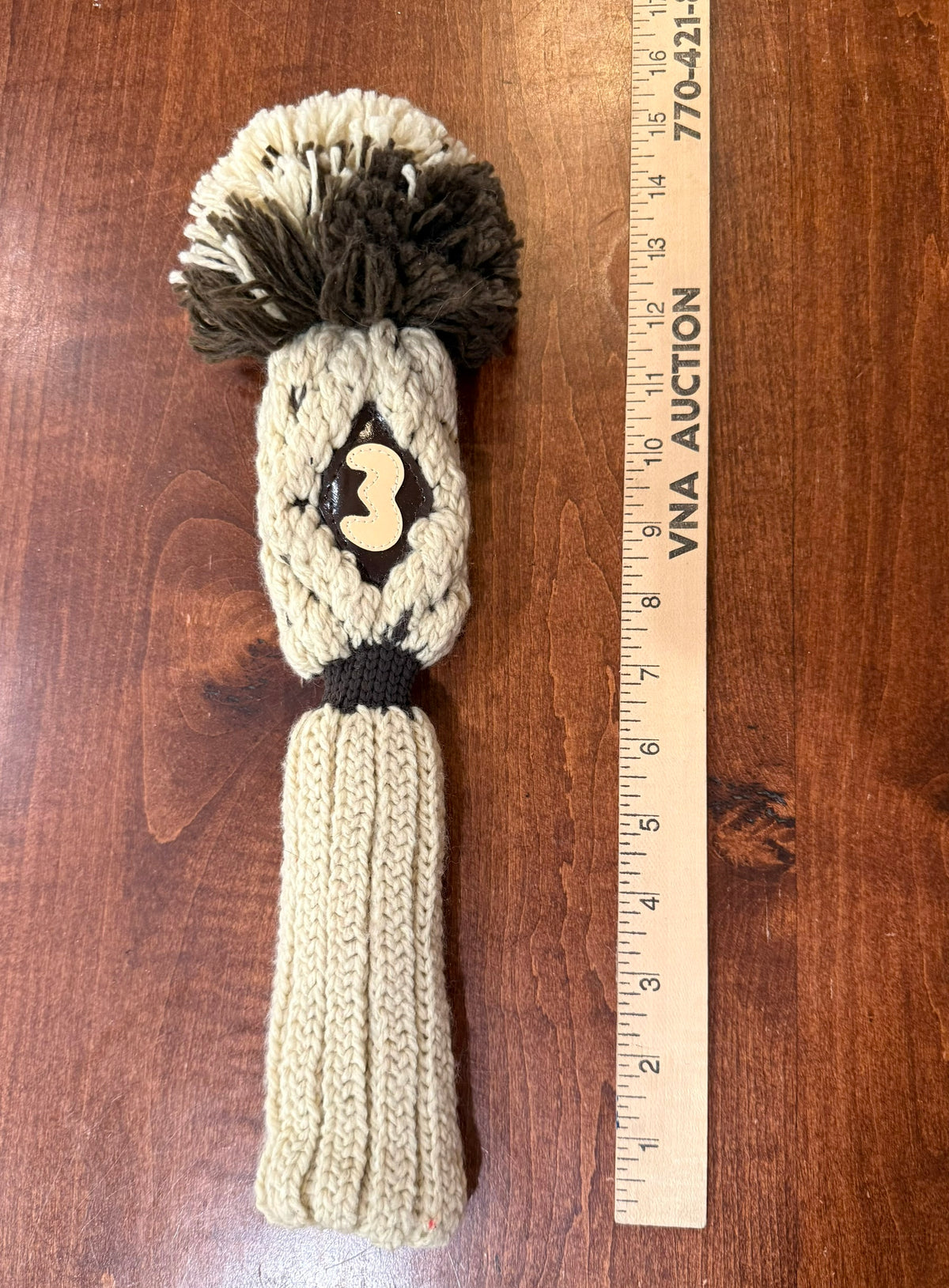 Vintage Pom-Pom 3 Tan/Brown Knit Club Headcover