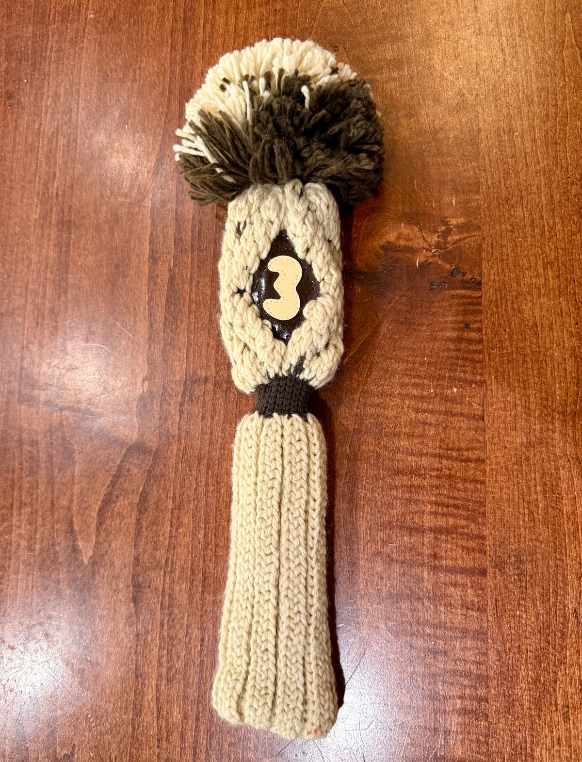 Vintage Pom-Pom 3 Tan/Brown Knit Club Headcover