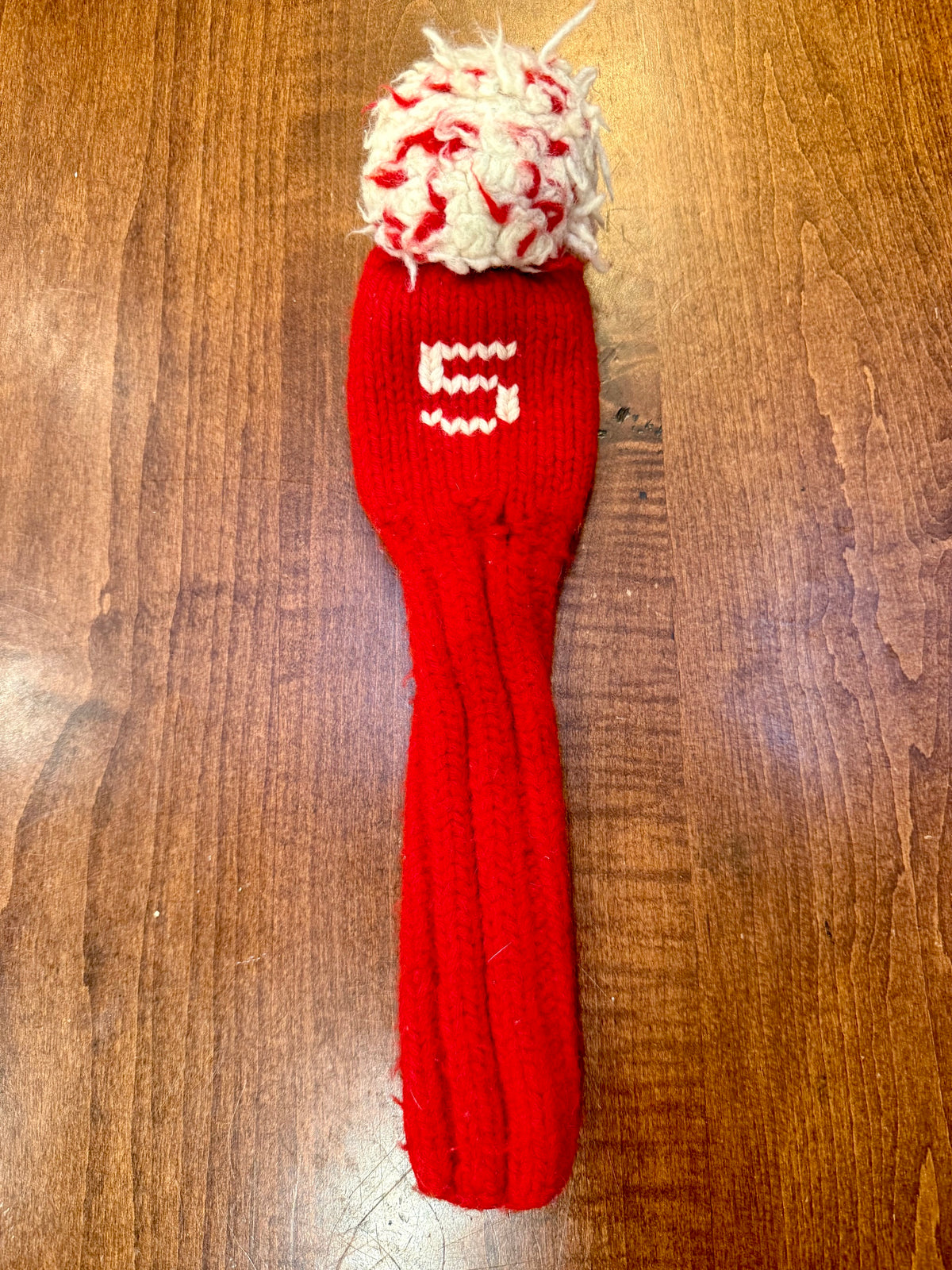 Vintage Pom-Pom Red/White Knit Club Headcover Set of 2 (5 & 7)