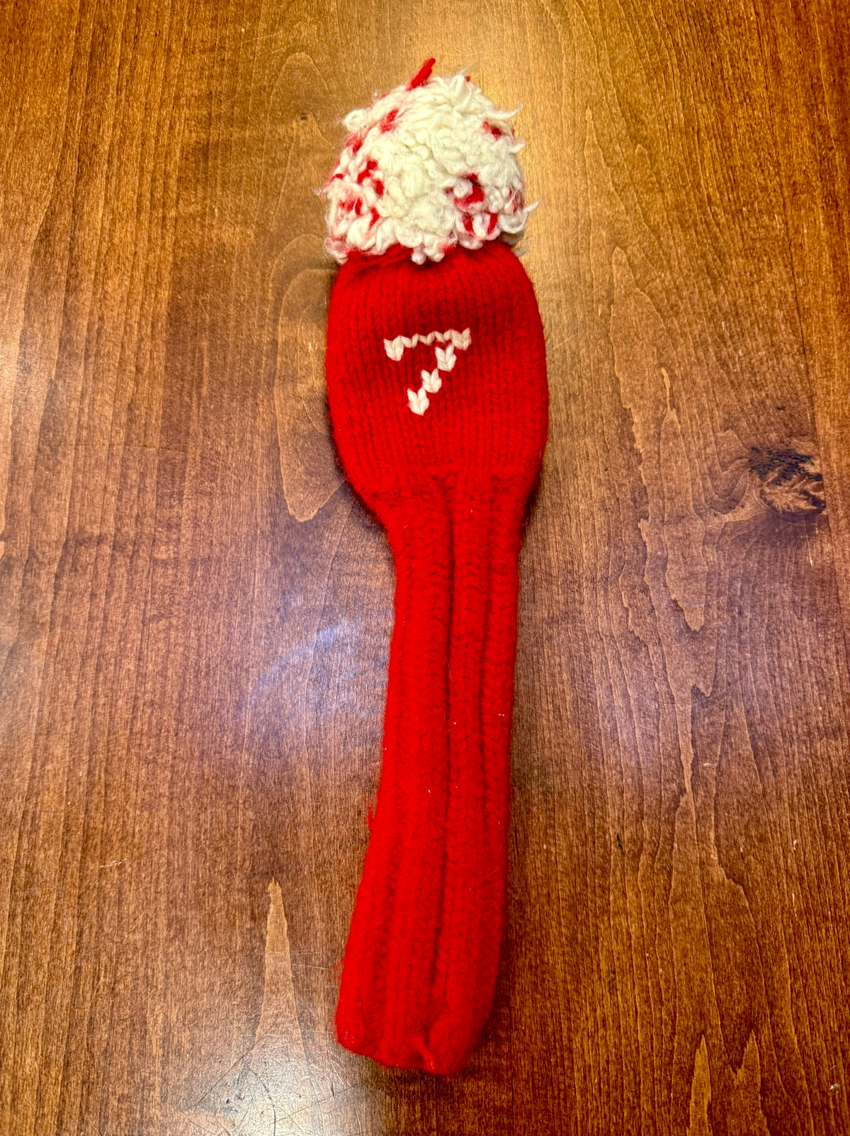 Vintage Pom-Pom Red/White Knit Club Headcover Set of 2 (5 & 7)