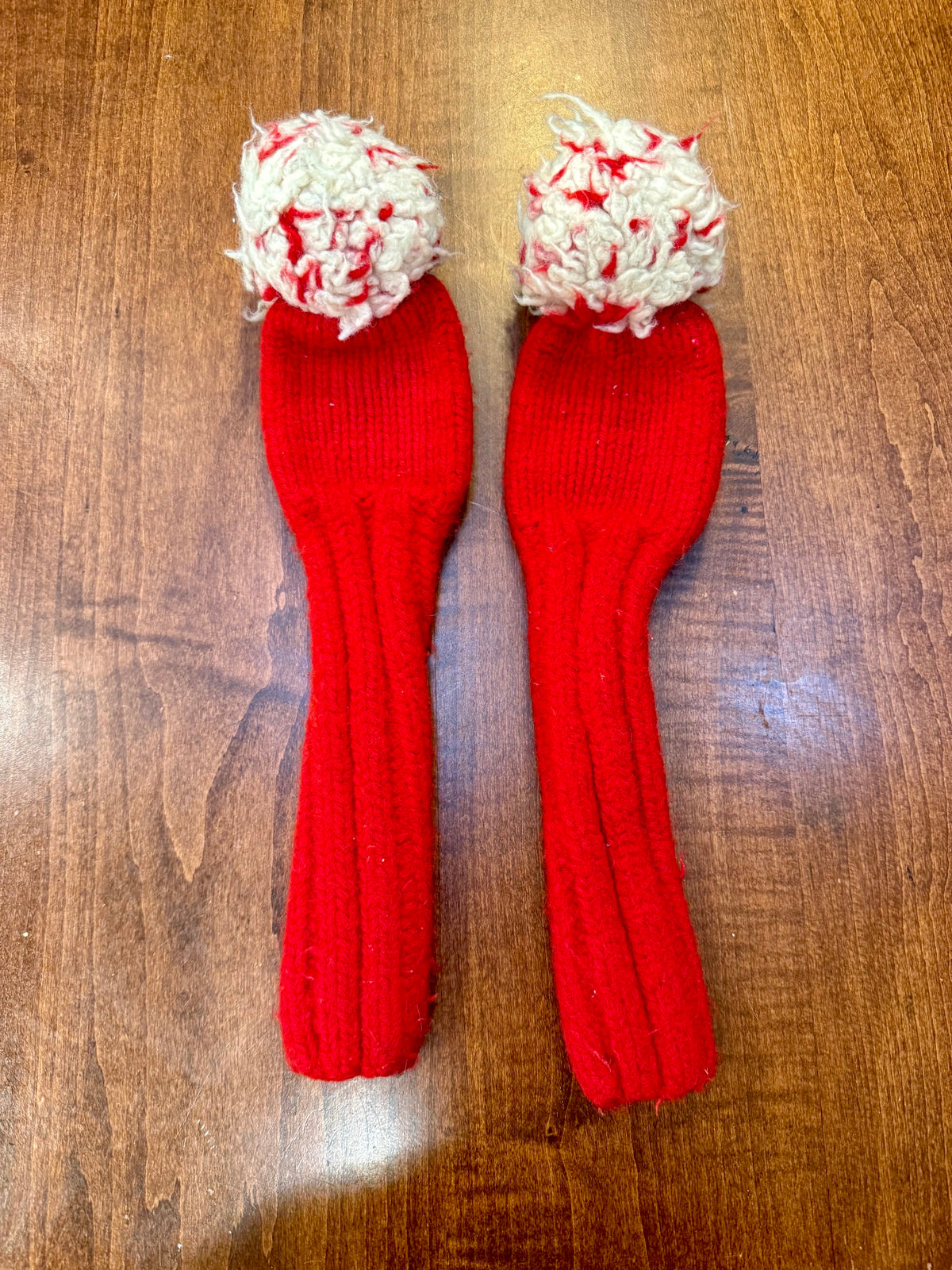 Vintage Pom-Pom Red/White Knit Club Headcover Set of 2 (5 & 7)