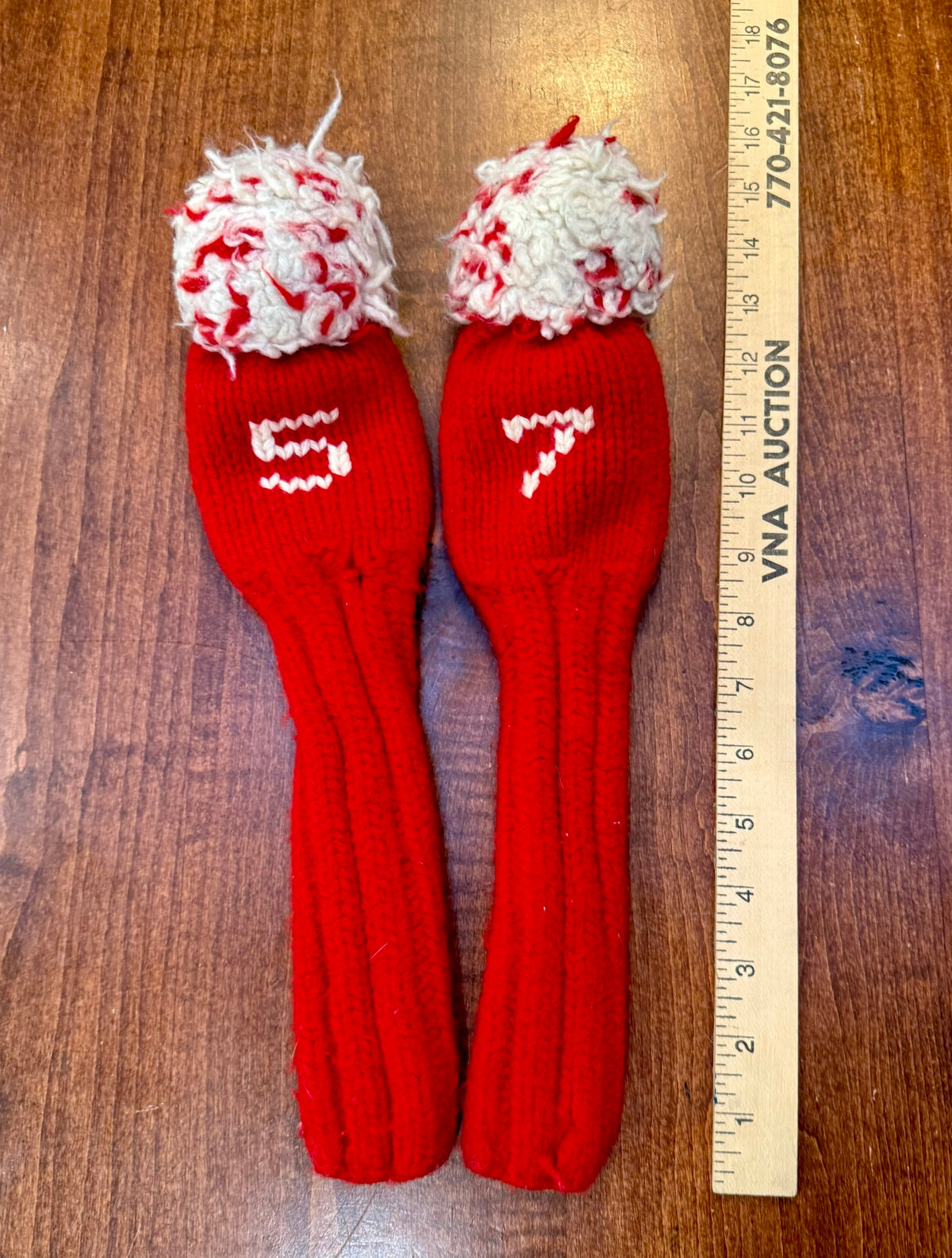 Vintage Pom-Pom Red/White Knit Club Headcover Set of 2 (5 & 7)