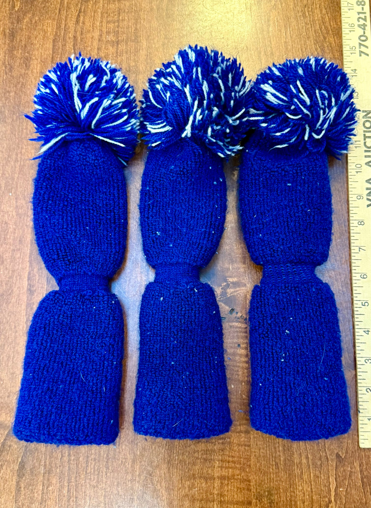 Vintage Blue & White Knit 1, 3 & X Pom-Pom Club Headcovers