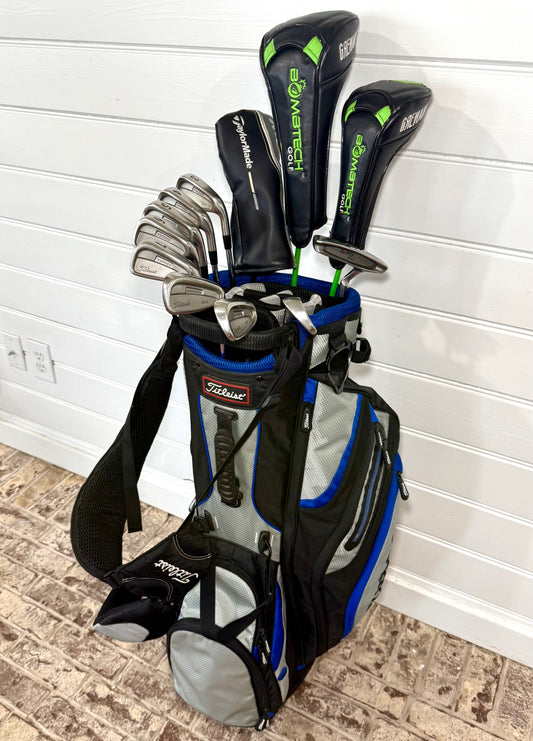 PENDING PICKUP Titleist/Bombtech/TaylorMade Set of Golf Clubs W/Bag NEW GRIPS