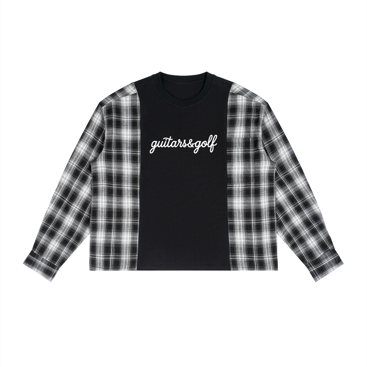 Unisex Plaid Panel Long Sleeve T-Shirt
