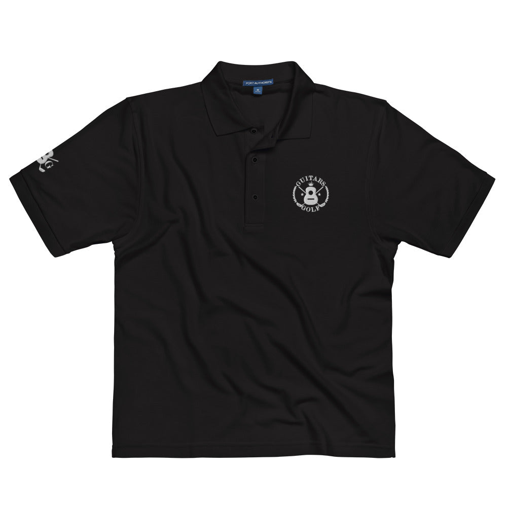 "Guitars & Golf" Classic White Logo Premium Embroidered Polo