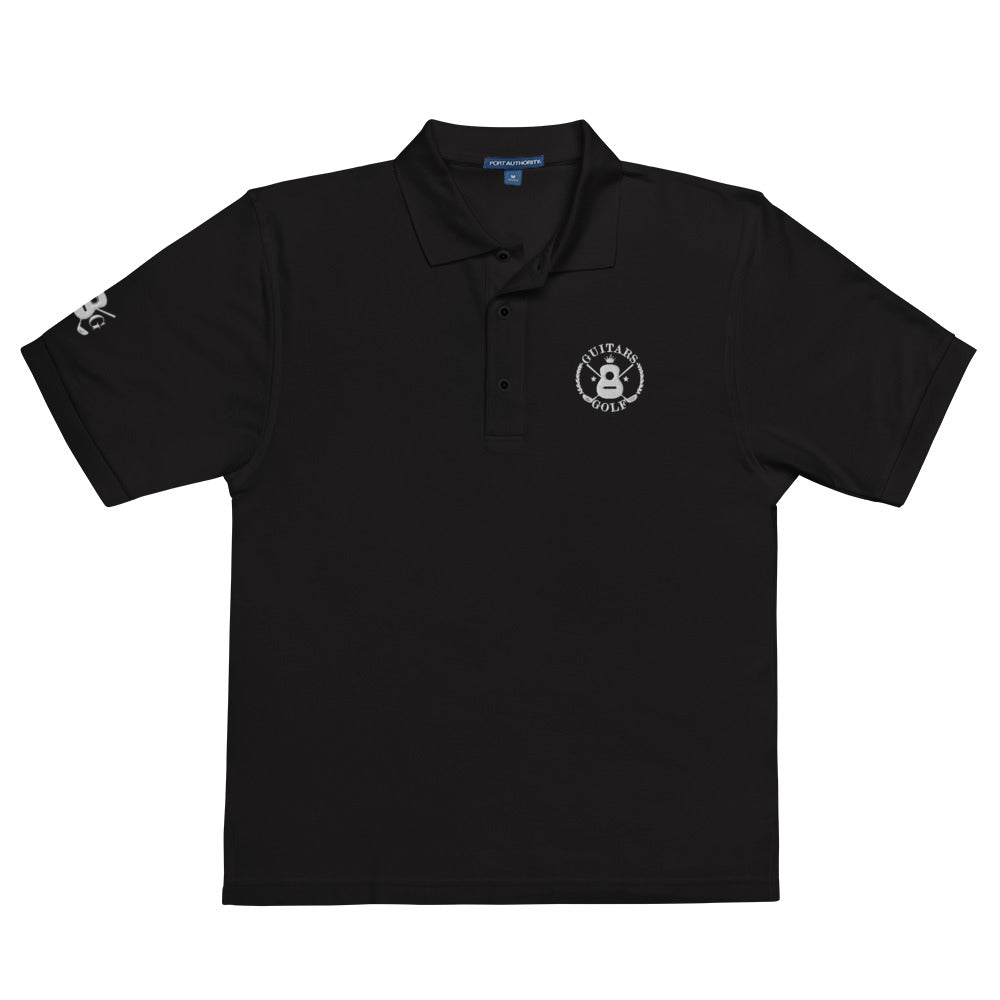 "Guitars & Golf" Classic White Logo Premium Embroidered Polo