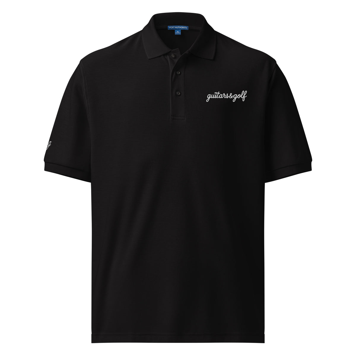 "guitars&golf" White Logo Premium Embroidered Polo