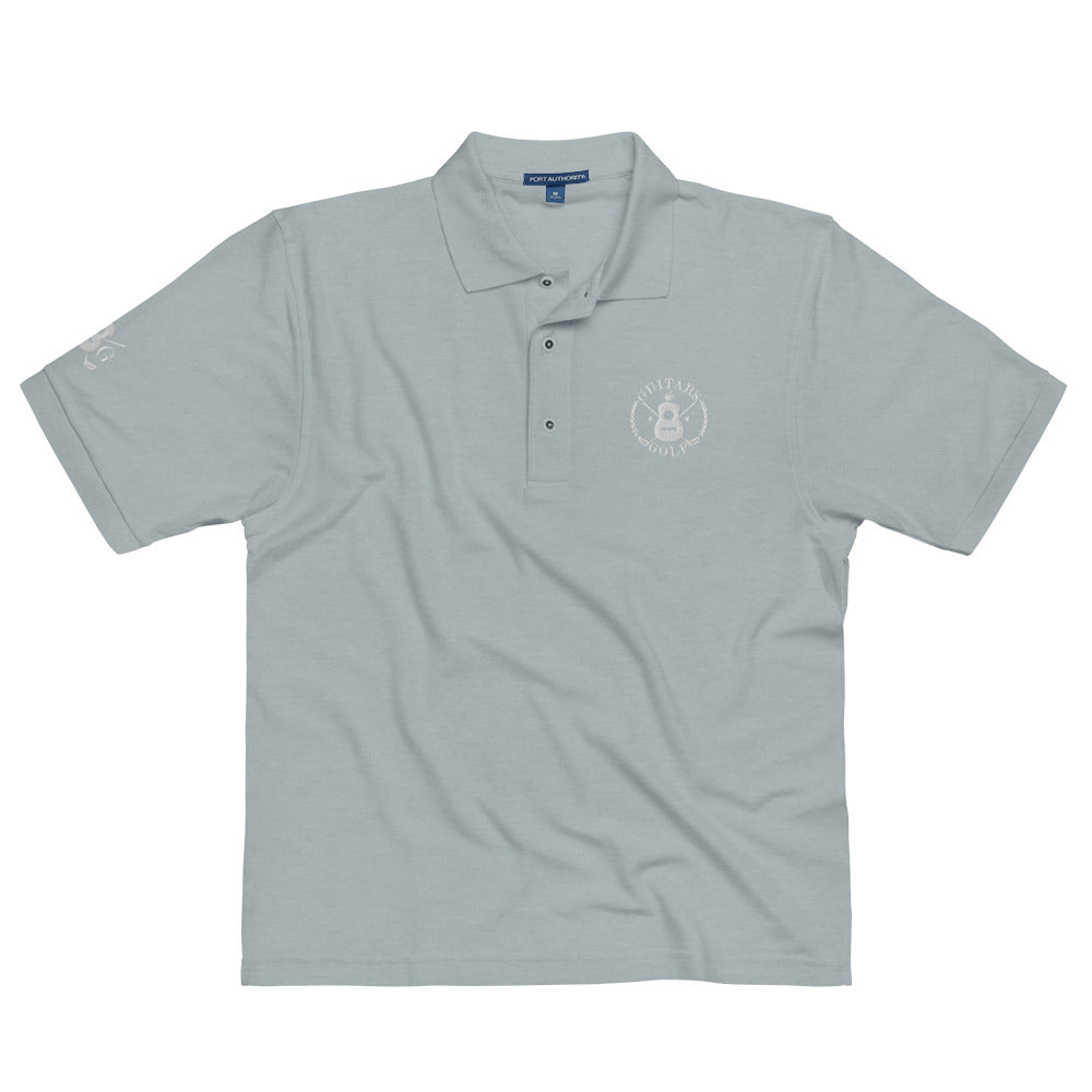 "Guitars & Golf" Classic White Logo Premium Embroidered Polo