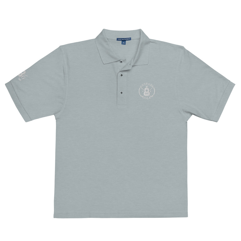 "Guitars & Golf" Classic White Logo Premium Embroidered Polo